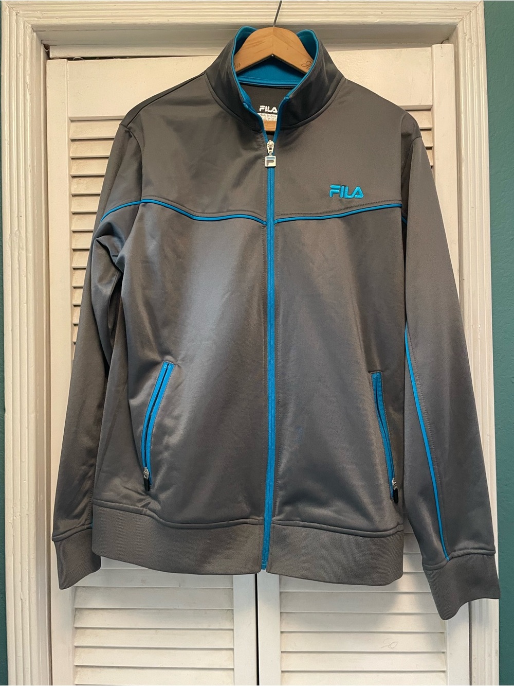 FILA Men's Gray Track Jacket with Teal Trim